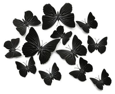 3D-Schmetterlings-Wandaufkleber, 12 Stück, schwarz, PVC, magnetisch