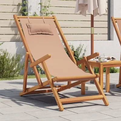 Produktbild von Möbel Strandstuhl Klappbar Taupe Massivholz Eukalyptus und Stoff - Gartensessel 366561