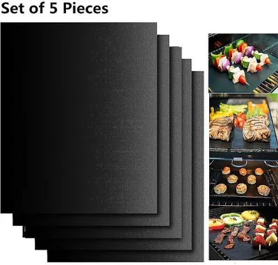 Produktbild von 5er-Set Grillmatten, Grillplatte, Backblech, geeignet für Gas-, Elektro- und Holzkohlegrills, antihaftbeschichtet