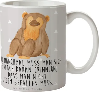 Produktbild von Mr. & Mrs. Panda Becher Affe - Grau Pastell - Geschenk, Selfcare, Affen, Respekt, Geschenktasse, Teetasse, Keramiktasse, Liebe, Wildtiere, Tasse, Trinkbecher