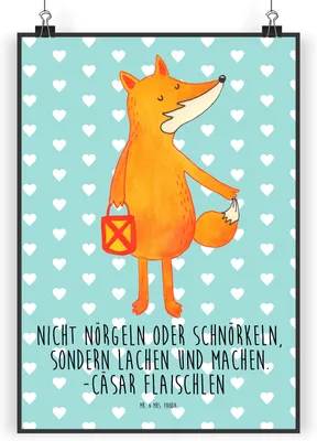 Produktbild von Mr. & Mrs. Panda Bild Fuchs Laterne DIN A4 - Türkis Pastell - Geschenk, Sankt Martin, Optimistisch, drucke, Wandbild, wanddeko, Plakat, Positiv, Liebeskummer Spruch
