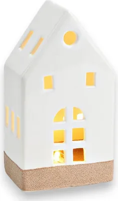 Produktbild von Haus mit LED-Llich, Porzellan weiß 8x15x6cm