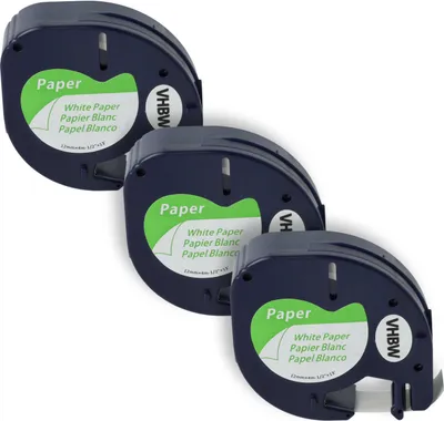 Produktbild von vhbw 3x Schriftband-Kassette Papier kompatibel mit Dymo LetraTag LT-100H, LT-100T, QX50, XR, 200B Etiketten-Drucker 4m x 12mm Schwarz auf Weiß