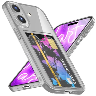 Produktbild von NALIA Neon Silikonhülle für iPhone 16 – Kartenfach & Knallige Signal-Farbe – CARDPOP (Anti-Shock Handyhülle) – Marke aus Berlin – Grau
