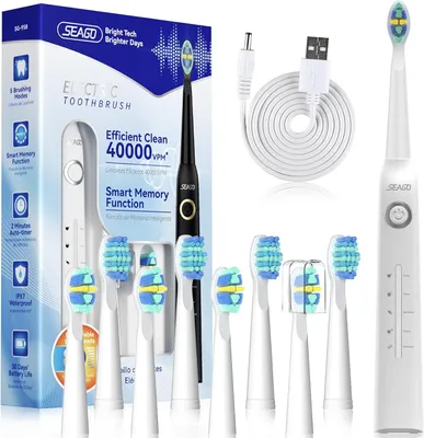 Produktbild von Elektrische Schallzahnbürste mit 40000 VPM, USB wiederaufladbar, 5 Modi, 8 Bürstenköpfe, Timer & IPX7 wasserdicht für Erwachsene