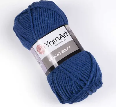 A ball of blue yarn with a label.