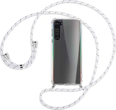 Produktbild von Handykette Backcover-Schutzhülle mit Band (Metall silberfarben) für Motorola Edge - weiß/grau