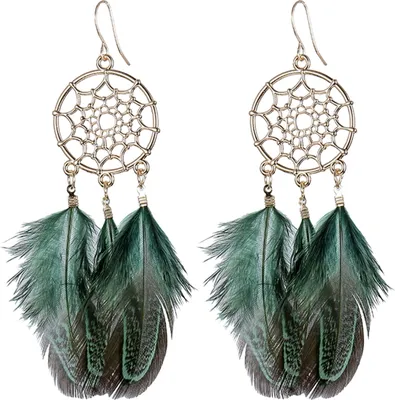 Produktbild von 1 Paar Retro Böhmen Frauen Haken Ohrringe Feder Quaste Runde Tropfen Ohrringe Palast Stil Baumeln Ohrringe Schmuck Geschenk