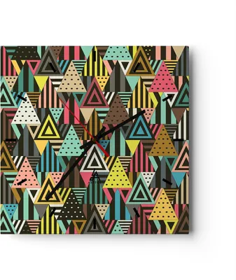 Produktbild von Wanduhr - Quadrat - Glasuhr - Abstraktion modern - 40x40cm - Schleichendes Uhrwerk - Lautlos - zum Aufhängen bereit - Dekoration Modern - Wanddekoration aus Glas - C3AC40x40-3700