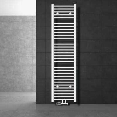 Obrázek produktu pro LuxeBath Koupelnový radiátor se středovým připojením 400 x 1800 mm bílý zakřivený s termostatem a připojovací sadou rohová stěna bílá - Radiátor, bez topného tělesa