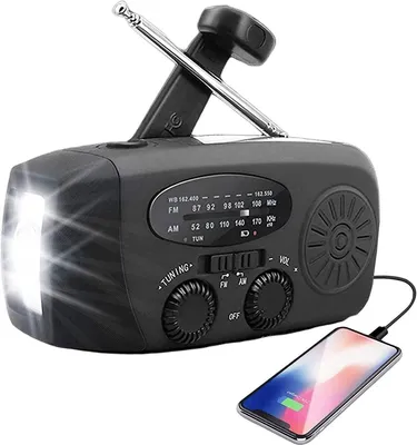 Productafbeelding van Draagbare zonne-radio met weer AM/FM, generator met handzwanger, 2000mAh oplaadbare powerbank, USB-oplader voor mobiele telefoons