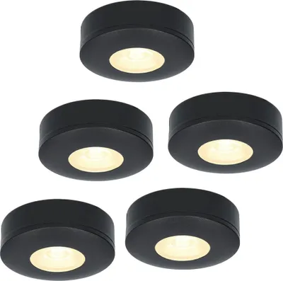 Image de HOFTRONIC - Lot de 5 spots LED plats 3W 2700K IP44 Noir