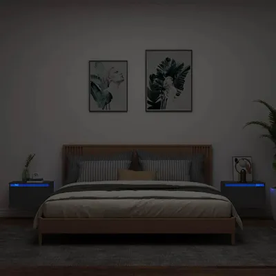 Produktbild von vidaXL Wand-Nachttische mit LED-Leuchten 2 Stk. Schwarz