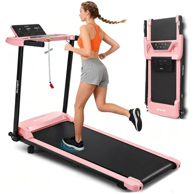 Produktbild von ZMH Laufband Zuhause Walking Pad 14 km/h Laufbander Schreibtisch Klappbar LED Anzeige Tasten zur Herzfrequenzmessung Treadmill mit Steigung rosa