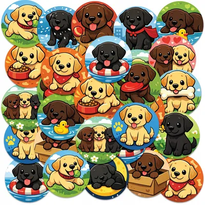 Produktbild von Sticker Aufkleber Heft 23 St. RUND - Tier Hund Hündchen Hunde Labrador Retriever
