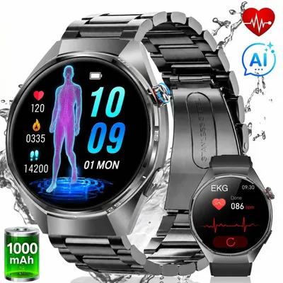 Produktbild von Smartwatch Herren Damen mit AI-Gesundheitsanalyse/EKG+PPG/HRV/BMI/SpO₂,1,43"AMOLED Fitness Tracker mit 1000mAh,MET-Messung,Pulsuhr,Βlutdruck