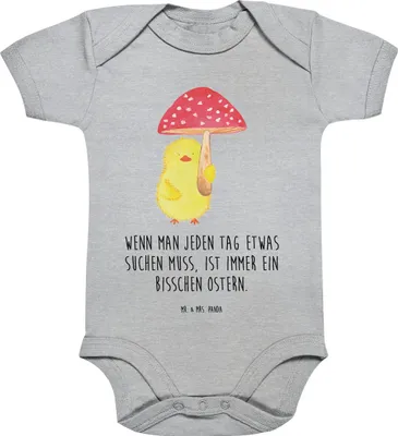 Produktbild von Mr. & Mrs. Panda Babybody Küken Fliegenpilz 1. - 3. Monat - Heather Grey - Geschenk, Glückspilz, Frohe Ostern, Strampler, Baby, overall, Babystrampler, babykleidung body
