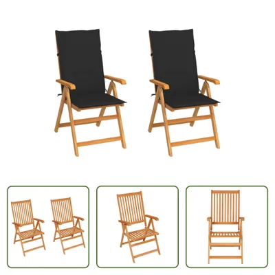 Produktbild von The Living Store Gartenstühle 2 Stk. mit Schwarzen Kissen Massivholz Teak