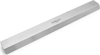 A silver metal object with the brand name 'Grillrost' printed on it, set against a white background.