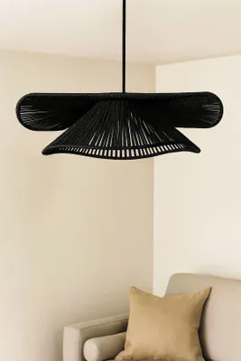 Produktbild von Opviq, Moderne Schwarz Chandelier, Ø50 h:17 cm, Höhenverstellbar 18-52 cm, 1 x E27 Max 40 W, IP20, Kunststoffkörper, Macrame-Kappe, Elegantes Design für jeden Raum.