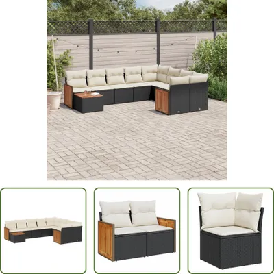 Produktbild von The Living Store 10-tlg. Garten-Sofagarnitur mit Kissen Schwarz Poly Rattan