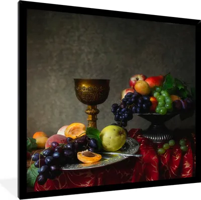 Produktbild von MuchoWow® Gerahmtes Poster Rustikal - Tisch - Obst - Stilleben - Tasse 40x40 cm - Poster mit Schwarzem Bilderrahmen Wandposter Rahmen Foto Bilder - Mit Rahmen - Wanddekoration Schlafzimmer