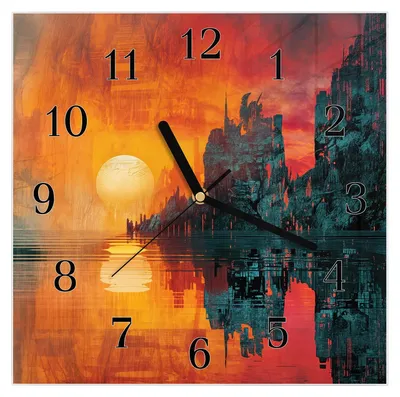 Produktbild von Wanduhr aus Glas mit Motiv Sonnenuntergang Stadt- 30 x 30 cm - inkl. Aufhängesystem