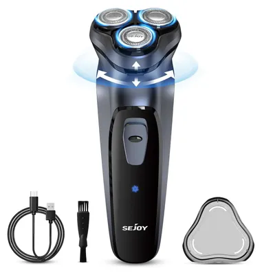 Produktbild von Elektrischer Herrenrasierer - Rotationsrasierer - Wiederaufladbar - 3-Klingen-System - Trimmer - USB-C - 85 Min Laufzeit - Silber