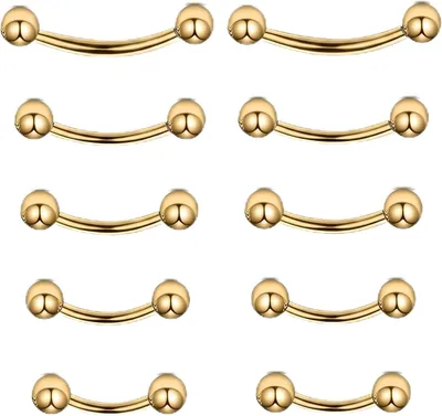 Imagen del producto de Varillas curvas para piercing, 10 unidades, color dorado, de diferentes tamaños, para uso en piercings
