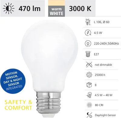 Zdjęcie produktu dla Eglo 110189 Żarówka LED E27 1x4,5W Ø60mm ciepła biel
