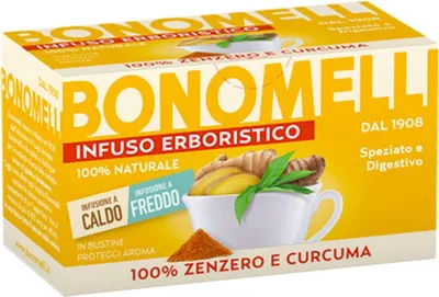 Produktbild von 6x Bonomelli Infusi Erboristici Zenzero e Curcuma Infusion mit Ingwer und Kurkuma Packung mit 16 Filtern 100% natürliche Inhaltsstoffe