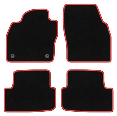Produktbild von Velours-Fußmatten für Seat Ibiza V 2017- (Schrägheck) – 4-tlg, Schwarz/Rot, passgenau – Wielganizator CARLUX