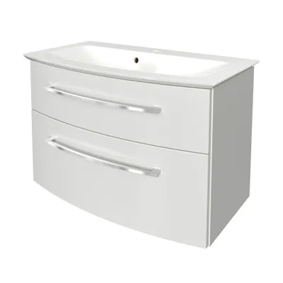 Produktbild von FACKELMANN B.STYLE Badmöbel Set 2 Teile / Gussmarmor Waschbecken / Waschbeckenunterschrank mit 2 Schubladen und Soft-Close / hochwertige Möbel fürs Bad / Korpus & Front: Weiß / Breite: 83 cm