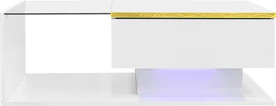 Produktbild von Merax Couchtisch 90 cm mit Glasplatte, Beistelltisch mit LED-Beleuchtung, moderne Wohnzimmertisch, Stauraum, Hochglanz Weiß