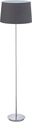 Obrázok produktu pre Stojaca lampa Relaxdays s látkovým tienidlom, pochrómovaná základňa, pätica E27, Ø 40 cm, do obývacej izby, výška 148,5 cm, sivá