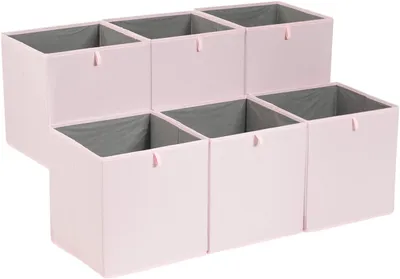 Produktbild von Set mit 6 faltbaren Aufbewahrungswürfeln aus Stoff, pfingstrosenrosa, 33 x 38 x 33 cm