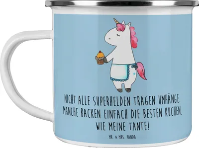 Produktbild von Mr. & Mrs. Panda Pott Super Tante - Blau Pastell - Geschenk, becher emaille, Tasse, Neffe, Nichte, Verwandte, Superheld, Backen, Verwandtschaft, Haferl, Teetasse, Kuchen