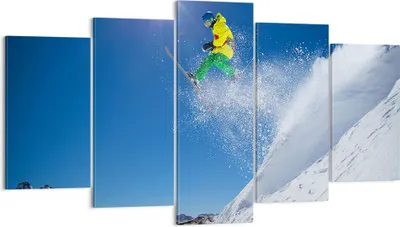 Produktbild von Bild auf Leinwand - Leinwandbild - Ski Winter Schnee Berg - 160x85cm - Wand Bild - Wanddeko - Leinwanddruck - Bilder - Kunstdruck - Wanddekoration - Leinwand bilder - Wandkunst - EA160x85-2856