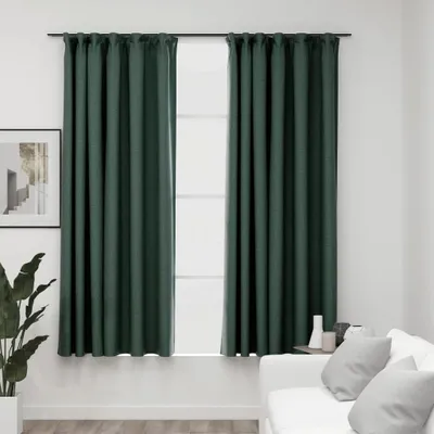 Produktbild von "im Angebot" Verdunkelungsvorhänge Haken Leinenoptik 2 Stk. Grün 140x175 cm - Gardinen & Vorhänge CC9392