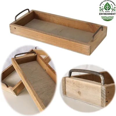 Produktbild von Vintage Holz Serviertablett 32x14cm mit Griff Holztablett Küchentablett Deko Tablett