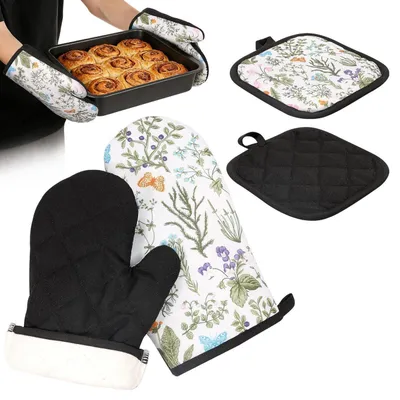 Obrázek produktu pro Sada rukavic do trouby a podložek pod hrnce, 4 kusů, odolné vůči teplu až do 250 °C, protiskluzové