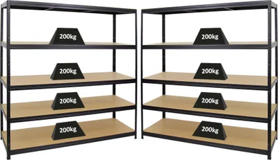 Produktbild von Mega Deal | 2x Schwerlastregal Giant Elephant | HxBxT 180x180x60cm | Fachlast 200kg | Schwarz