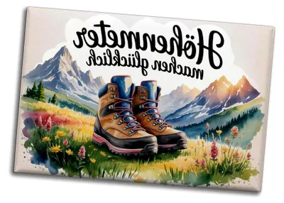 Produktbild von Bergwanderschuhe Magnet mit Höhenmeter-Motiv für Outdoor-Enthusiasten