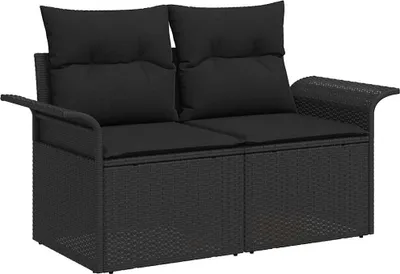 Zdjęcie produktu dla vidaXL Sofa ogrodowa z poduszkami czarna 141 x 62 x 69 cm z polirattanu