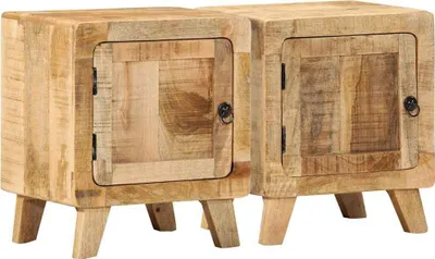 Produktbild von Nachttisch 2 Stk. 40x32x46 cm Raues Massivholz Mango
