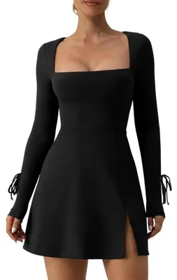 Imagen del producto de Solidchoice - Vestido ajustado mini con mangas largas y abertura, ideal para salidas nocturnas