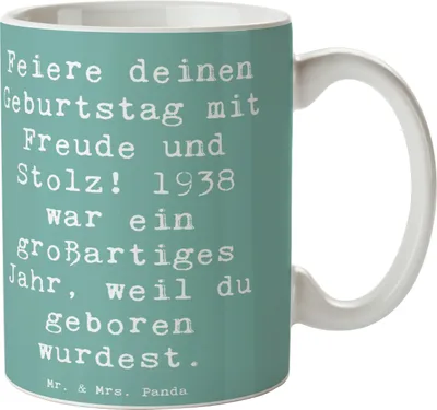 Produktbild von Mr. & Mrs. Panda Pott Spruch 1938 Geburtstag - Meeresbrise - Geschenk, Alter, Kaffeebecher, Tasse, Jubiläum, Happy Birthday, schöne, besondere Erinnerung, Kaffeetasse