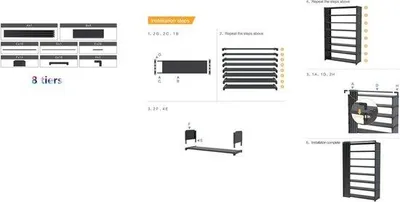 Productafbeelding van Unyqoos® schoenenrek met 8 niveaus – stofbestendig met gordijn, smal zwart rek, geschikt voor 16 paar schoenen, afmetingen 42 x 30 x 124 cm, ideaal voor hal en garderobe
