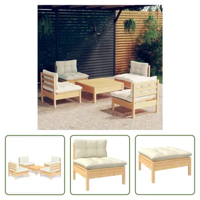 Produktbild von The Living Store 5-tlg. Garten-Lounge-Set mit Creme Kissen Kiefernholz