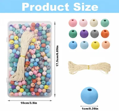 Produktbild von Holzperlen zum Auffädeln, 10 mm, 300 Stück, bunt, für Schmuckherstellung